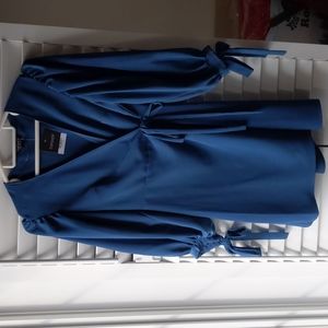 Topshop size 4 teal dress with puff sleeves